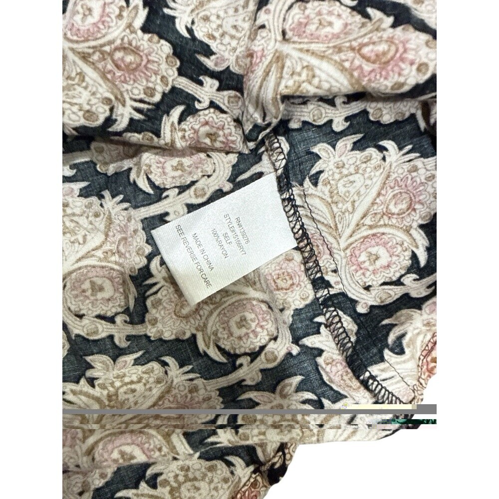 Daniel Rainn Boho Paisley Lace-Up Blouse Black Cream Long Sleeve Size S - Picture 4 of 8